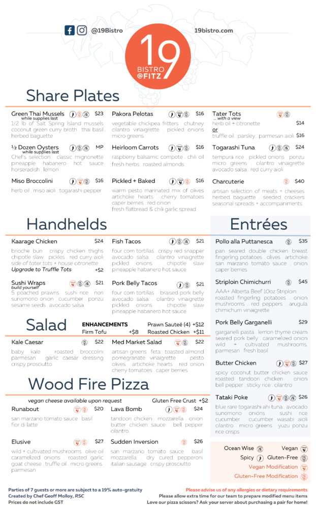 Menu - 19 Bistro @ Fitz